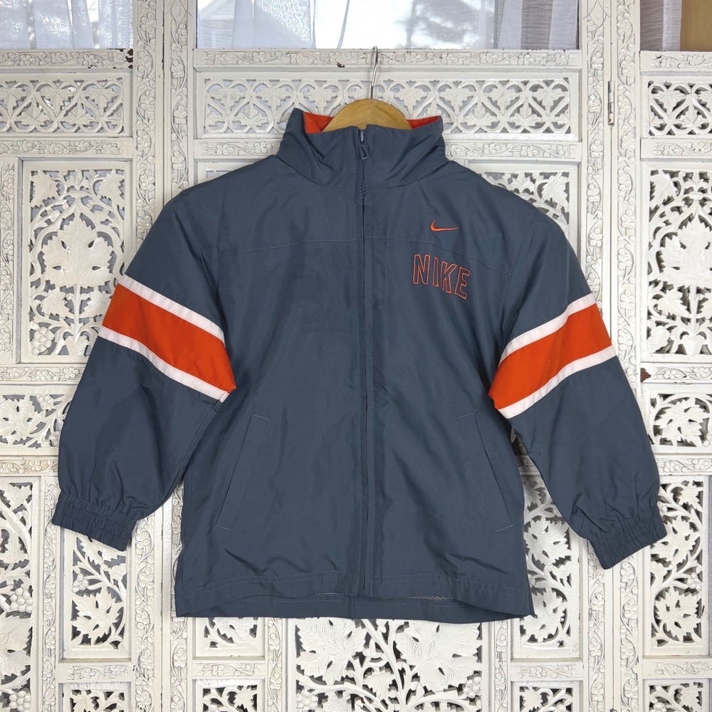 Nike Gray & Orange‎ Windbreaker Full Zip Jacket Kids 7 Track Sporty Waterproof